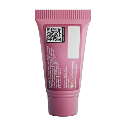 Back view of BEAM 5ml bubble oral gel tube showing ingredients label and QR code, peptide-powered alcohol-free gel for soothing gums, oral irritation, and dry mouth relief